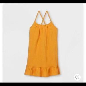 Cat & Jack Girls Mustard Yellow Cross Back Summer Dress Size Large